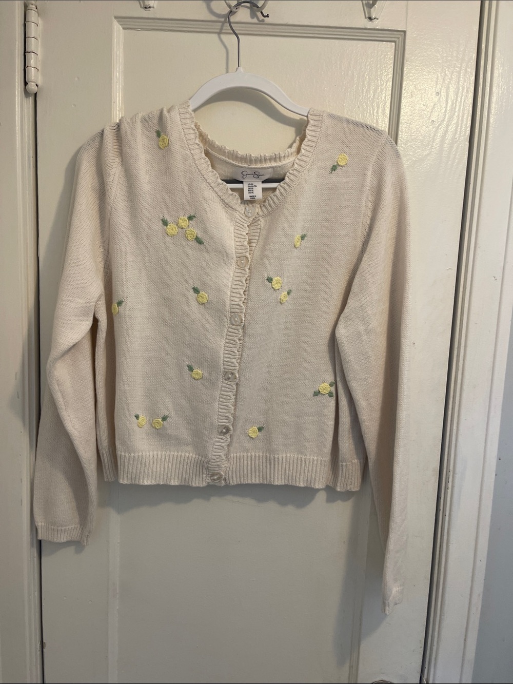 Jessica Simpson cream Cardigan with Yellow Floral Embroidery (item 60)